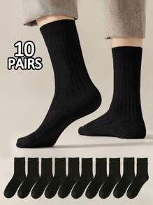 2/5/10Pairs Men's Black Classic Sweat-Wicking Moisture-Absorbing Business And Sports Color-Matching Dress Crew Socks, Suitable For Daily Wear With Leather Shoes Or Sports Shoes,Summer, Fall