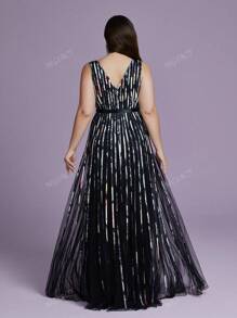 Vestido de festa plus size com decote em V, sem mangas, drapeado, longo, de alta qualidade, para festa, convidado de casamento, vestido formal