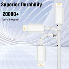 1-5 chiếc Cáp dữ liệu USB sạc nhanh 30W dài 6,6FT/200cm tương thích với iPhone 14 13 12 11 Pro Max Plus, Cáp sạc AirPods - trắng - Xem 5