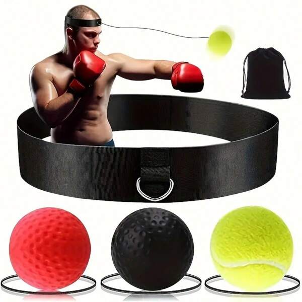 Boxtrainingsreflex Bälle mit einstellbarem Stirnband und weichem rotem Trainingsball - zur Verbesserung von Geschwindigkeit und Hand-Auge-Koordination für Herren, Boxausrüstung