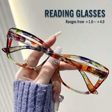 Rivsar Unisex Reading Glasses, New Gradient Floral Fashion Big Cat Eye Shaped Spring Leg Frame, Suitable For Daily Wear, Sports, Anti-Slip, Computer Use, Comfortable Reading, Anti-Eye Fatigue, Convenient Carry Design Fits Various Face Shapes, Available In Yellow-Blue, Tea-Red, Yellow-Green, Black-Red, Black-Blue, Multiple Colors, 7 Diopter Options, Great For Christmas Gift - Transparent - View 6