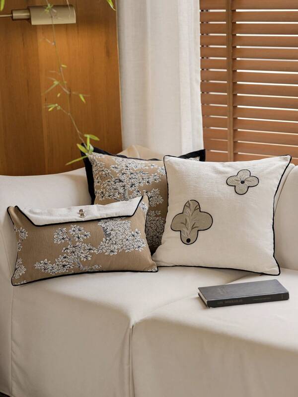1 pièce/2 pièces Housse de coussin motif fleur de prunier brodé, tissu jacquard en chenille de luxe, fermeture enveloppe, style nordique moderne pour salon, chambre à coucher, canapé, fête de jardin extérieur, toutes saisons, 30*50cm 45*45cm