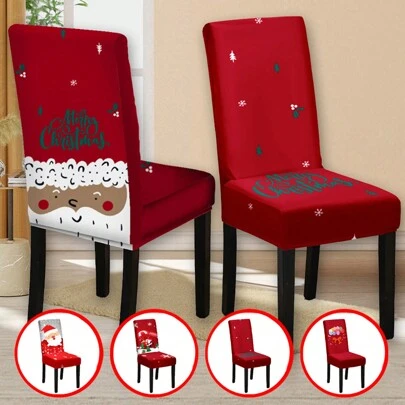 1/2/4/6pcs Deer, Tree, Snowflake Chair Covers, Home Decor For Dining Room, Living Room Chair Slipcovers Christmas  Christmas Decor  Christmas Decorations Christmas Decoration Room Decor