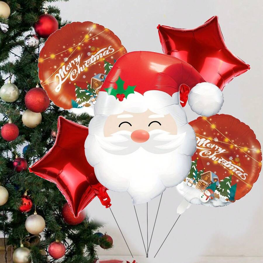 5 cái/3 cái/bộ Ông già Noel, Bóng tròn & Bóng hình ngôi sao năm cánh, Trang trí bóng bay Ông già Noel cho Tiệc năm mới, Lễ kỷ niệm sinh nhật - Nhiều màu - Xem 1