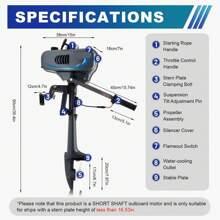 OUKANING Motor fuera de borda de 3.5 caballos de fuerza, 2 tiempos, refrigerado por agua, sistema de enfriamiento por agua, para botes inflables y de pesca - Negro - Ver 2