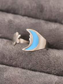 1 chiếc nhẫn hở thời trang độc đáo hình bầu trời và thiên nhiên sao trăng giọt dầu, phụ kiện trang sức cho cặp đôi giản dị - Nhẫn mở hình ngôi sao và mặt trăng - Xem 11