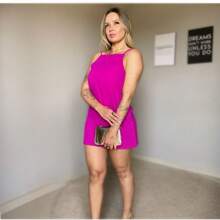 Women's Open Back Dress With Adjustable Straps - 玫瑰紅 - 查看 1