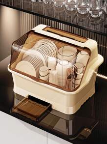 Kitchen Drain Dish Cabinet With Cover, Dishware And Utensils Storage Box, Household Display Rack