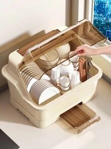 Kitchen Drain Dish Cabinet With Cover, Dishware And Utensils Storage Box, Household Display Rack