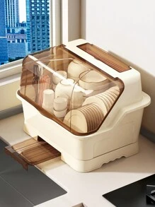 Kitchen Drain Dish Cabinet With Cover, Dishware And Utensils Storage Box, Household Display Rack