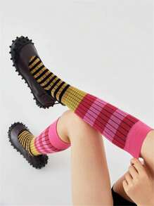 1/2/4/6 Pairs Random Autumn/Winter Styles, Multicolor Gradient Striped Socks, Slimming Leg, Fitted Calf Socks, Fashion Versatile, Suitable For Outdoor Sports, Fitness, Campus Daily Wear, Soft Comfortable Breathable, Odor-Resistant Warm, Slimming Women Calf Socks, Long Socks, Comfortable Warm - Multicolor - View 10