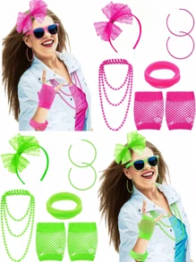Bộ phụ kiện trang phục phong cách retro thập niên 80 gồm 16 món, bao gồm băng đô ren, khuyên tai, găng tay lưới, vòng cổ và vòng tay, thích hợp cho các bữa tiệc retro thập niên 80, tiệc Halloween, tiệc độc thân và trang trí Halloween. - Nhiều màu - Xem 1