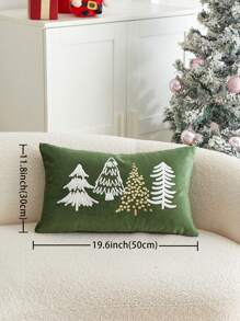 1pc Green Christmas Tree Embroidered Throw Pillow Cover, For Indoor Decor, Christmas Decoration Cushion Cover, Pillow Insert Not Included - Green - View 4