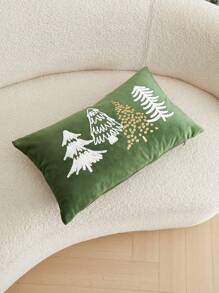1pc Green Christmas Tree Embroidered Throw Pillow Cover, For Indoor Decor, Christmas Decoration Cushion Cover, Pillow Insert Not Included - Green - View 7