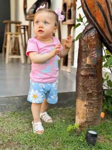 Premium 6 Piece Kit Children's Set Girls Summer 3 T-Shirts + 3 Bermuda Shorts Children's Clothing For Girls - 彩色 - 查看 7