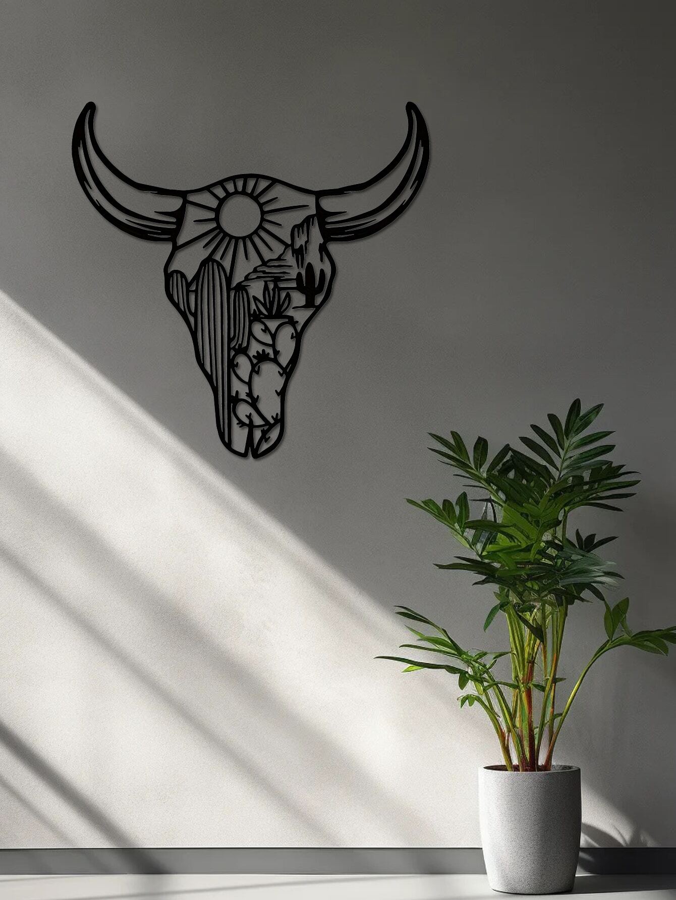 1Pc Art Deco Cow Skull Metal Wall Sculpture, Thanksgiving Boho Buffalo