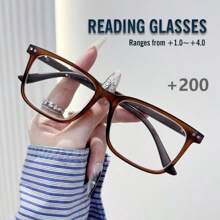 Gafas de lectura profesionales unisex, nuevas gafas con montura cuadrada de metal sólido y mate con bisagras de resorte, adecuadas para usar a diario para hombres y mujeres, aptas para deportes, antideslizantes, para ordenador, coser, aliviar la fatiga ocular, fáciles de llevar, se ajustan a diversos tipos de rostro, disponibles en rosa, beige y verde, con 7 opciones dióptricos, gran regalo para vacaciones, padres, Halloween, San Valentín, Navidad - color transparente - Ver 29