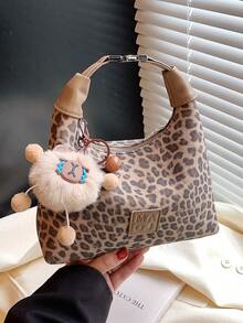 Túi xách nữ thời trang 2024 Túi đeo vai mới Thiết kế thích hợp Túi đeo chéo Thường ngày Đa năng Tối giản Phong cách Túi tote, Vải thoải mái, Kết cấu PU mờ, Thiết kế họa tiết da báo chặn màu, Khóa kéo, Dây đeo có thể điều chỉnh có thể tháo rời, Mang thoải mái, Rộng rãi, Túi hình trăng lưỡi liềm có trang trí, Thời trang Thu/Đông - Màu Khaki - Xem 3