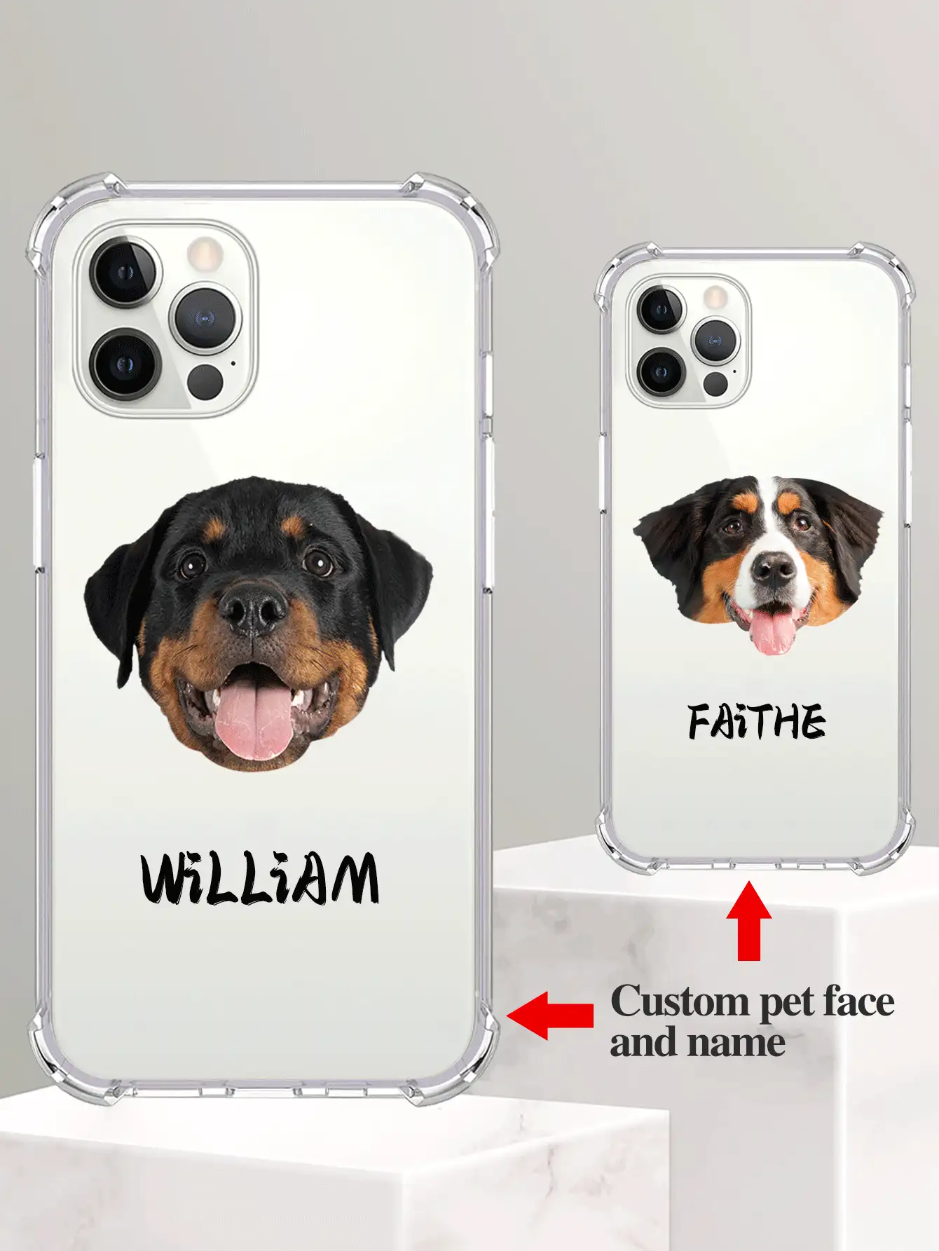 Apple Blue One Piece Customized Personalized Pet Dog Cat Head Couple Baby Friend Name Mobile Phone Case Protective Cover Multi-Color Selection Soft Shell Fashion Letter Customized Mobile Phone Case Compatible With Samsung A14 A12 A15 S24 S23FE Iphone 11/13/14/15 16 Pro Max - Black - View 3