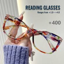 Rivsar Unisex Reading Glasses, New Gradient Floral Fashion Big Cat Eye Shaped Spring Leg Frame, Suitable For Daily Wear, Sports, Anti-Slip, Computer Use, Comfortable Reading, Anti-Eye Fatigue, Convenient Carry Design Fits Various Face Shapes, Available In Yellow-Blue, Tea-Red, Yellow-Green, Black-Red, Black-Blue, Multiple Colors, 7 Diopter Options, Great For Christmas Gift - Transparent - View 36