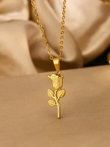 1pc Retro Style 18K Gold Plated Stainless Steel Necklace Decorated With Carved Flowers, Ideal For Women To Wear For Parties Or Daily Outfit And A Great Gift For Valentine's Day