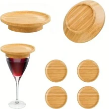 1/4PCS Bamboo Wine Glass Charcuterie Topper Board Round Appetizer Plates And Coasters For Wine Glasses - Ideal For Party, Bar, Restaurant, Family Gatherings Bamboo Wine Glass Coasters, Charcuterie Board Topper For Appetizers And Drinks, For Outdoor, Camping