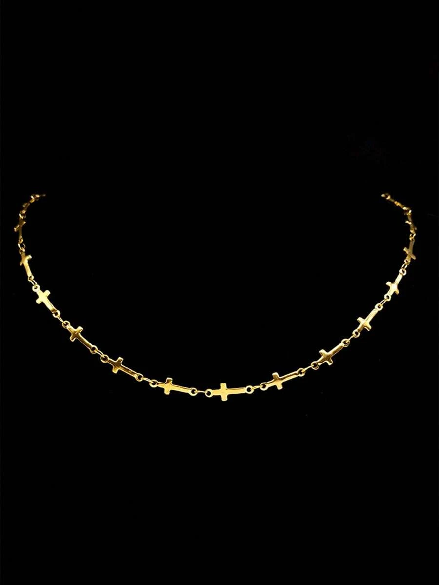 Stainless Steel Fashion Cross Chain Necklace, Unisex, Gold And Silver Color Options, Neck Chain Jewelry Accessory Gift - Necklace - View 1