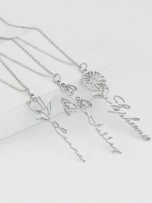 1 Chiếc Vòng Cổ Tên Cá Nhân Thời Trang Lovers, Thẻ Treo Hình Học Bằng Thép Không Gỉ Lovers, Vòng Cổ Tùy Chỉnh Phù Hợp Với Phụ Nữ, Quà Tặng, Trang Phục Hàng Ngày, Người Bạn Tâm Giao - Bạc - Xem 3