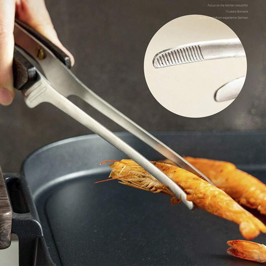 304 Stainless Steel Outdoor Retro Barbecue Clip With Wooden Handle