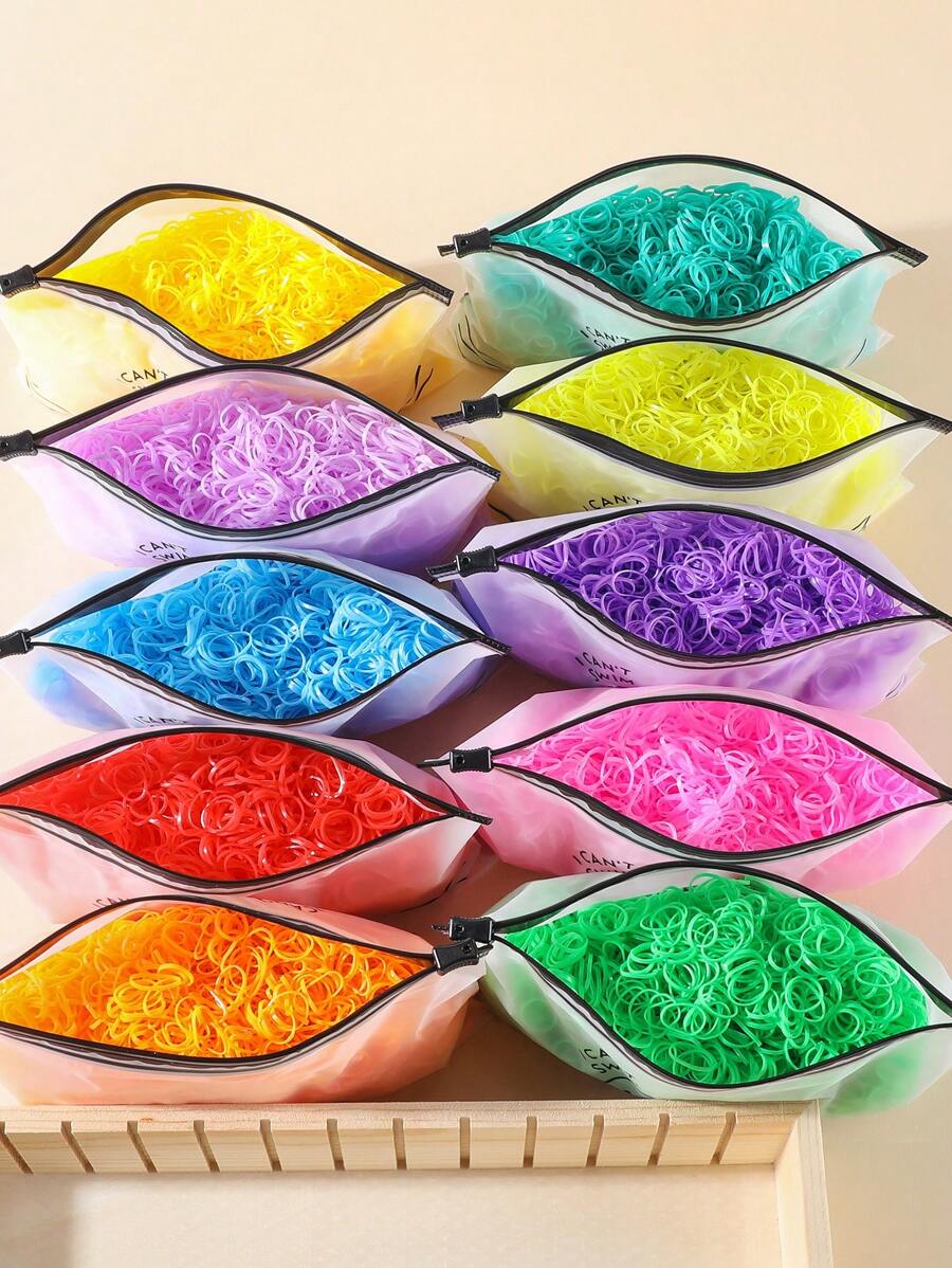 Juego de 1500/3000 piezas de gomas de pelo elásticas suaves de colores alegres para niñas, para trenzas, coleteros, accesorios para el cabello para uso diario - Multicolor - Ver 1