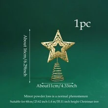 1 pieza - Decoración de árbol de Navidad con diseño de patrón calado de hierro, con polvo dorado rociado en la estrella de la punta del árbol, artículos de decoración para escenas navideñas en el hogar