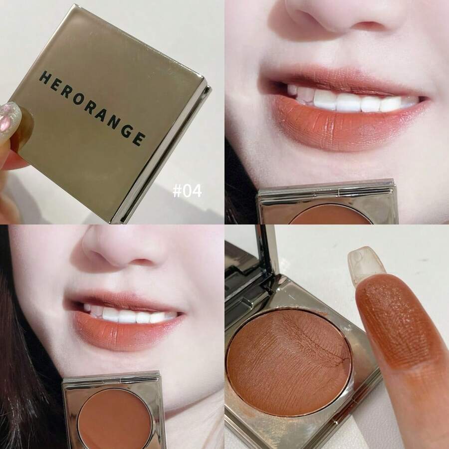 HERORANGE~甜心纤薄唇泥自然裸妆多用途单色粉饼腮红膏美白平价