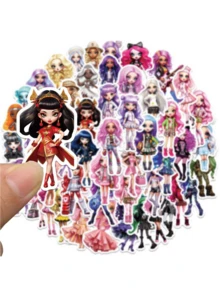 50 张 Y2K 彩虹辣妹卡通涂鸦贴纸，可爱、新潮、时尚的女孩卡通贴纸，装饰行李箱、笔记本电脑、手机壳、水瓶防水贴纸 - 彩色 - 查看 5