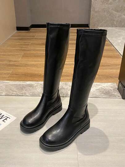 Women's Mid-Calf Boots, New 2025 Fashion Round Toe Flat Casual Tall Boots, Slim And Stylish