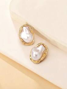 1 Cặp Hoa tai xếp ly hình học ngọc trai giả bất đối xứng tối giản, thích hợp cho vũ hội, kỳ nghỉ, tiệc tùng và đeo hàng ngày cho phụ nữ - Nhiều màu - Xem 4
