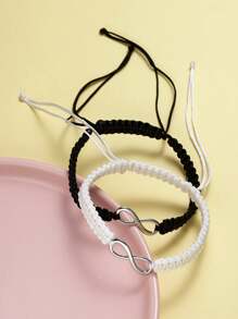 1 Cặp Vòng Tay May Mắn Vô Cực/Vô Tận Được Dệt Thủ Công - Đen và trắng - Xem 1