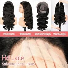 Tóc giả Body Wave Lace Front Tóc thật 13x4 HD Tóc giả ren trong suốt phía trước Tóc thật cho phụ nữ Tóc giả Brazil Virgin 180 Mật độ không keo Tóc thật được nhổ sẵn với tóc con Màu đen tự nhiên - màu đen - Xem 8