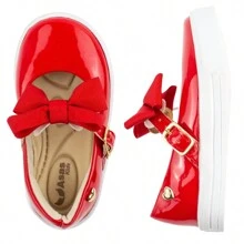 Doll Shoes Bow Girl Children's Bridesmaid Wedding Baptism Comfortable - 紅色 - 查看 4