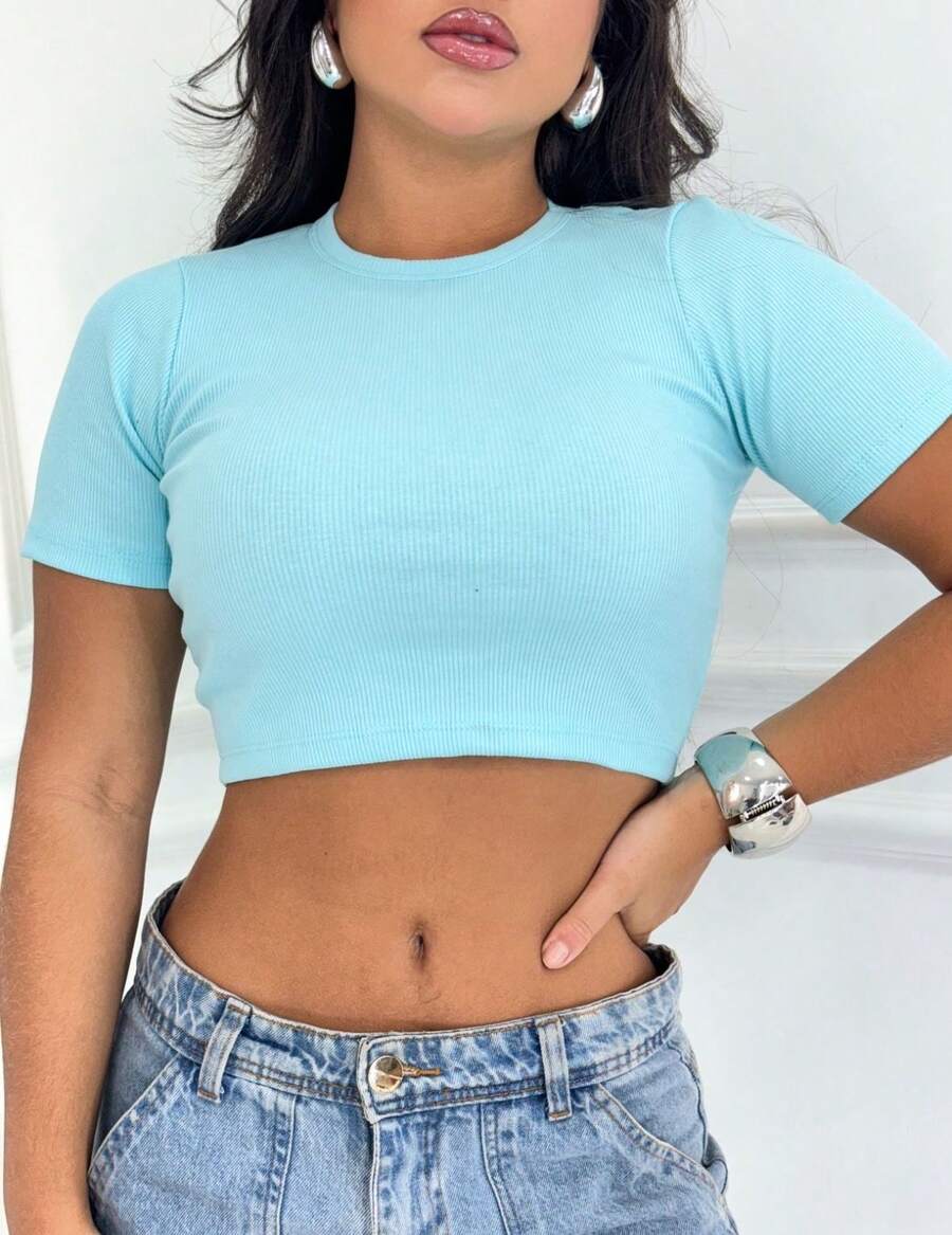 Basic Tami Cropped Top For Women's Everyday - 淺藍色 - 查看 1