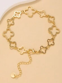 Vòng tay Clover Zirconia bằng thép không gỉ thiết kế sang trọng với họa tiết hoa dày đặc, phù hợp để đeo hàng ngày cho phụ nữ - Vàng - Xem 5