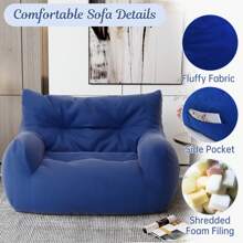 JOYRACER Oversized Bean Bag Chair For Adults, 2-Seater Loveseat Sofa, Bean Bag Couch With Filler Giant Living Room Bean Bag Chair With Pocket, Big Lazy Sofa Accent Chair For Gaming, Reading(Beige/Gray/Pink/Royal Blue) - 寶藍色 - 查看 5