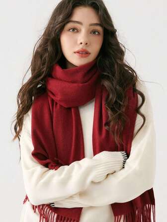 1st röd faux kashmir för kvinnor, varm, mångsidig tofshalsduk, minimalistisk och elegant, lämplig för vinterutflykter, middagar, datum - mjuk, varm och moderiktig