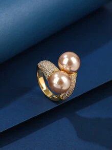 1pc Copper Material Faux Pearl Inlaid Zirconia Open Ring, Adjustable Size, Fashionable And Elegant, Suitable For Gifts And Daily/Holiday Wear For Women - 002667 - View 14