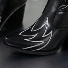 Fashionable Square Toe Chunky Heel Cowgirl Boots Western Embroidered Vintage Over-The-Knee Riding Boots,Match With Skirt