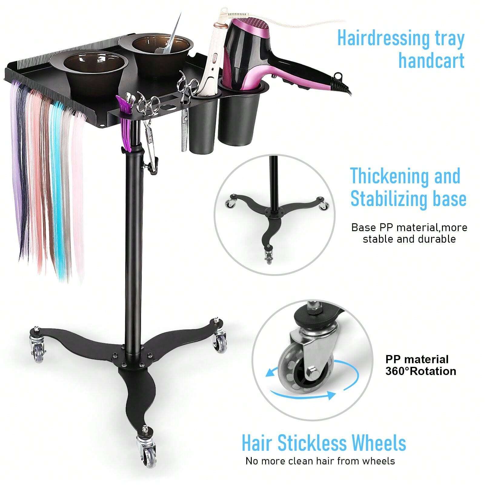 Salon Tray, Salon Trolley With 360 Degree Caster, Tattoo Tray With 2