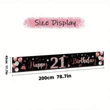 1pc Rimbol Polyester Birthday Banner Set – Versatile Garden Party Decor For All Seasons, Black & Rose Golden Happy 10th, 13th, 16th, 18th, 20th, 21st Birthday Signs, Outdoor Photo Backdrop Supplies - Multicolor - View 13