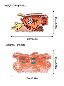 1 件优质可爱甜美圣诞卡通动物防滑时尚大号发爪、发夹、发爪，适合圣诞节、日常使用和礼物 - 彩色 - 查看 6