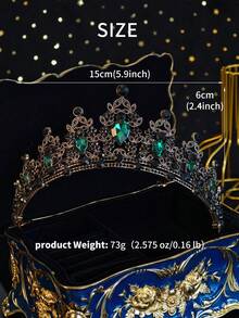 1pc Queen Crown & Headpiece Princess Crown, Crystal Headpiece Suitable For Women & Girls, Ideal For Brides, Princesses To Wear At Weddings & Parties - Dark Green - View 4