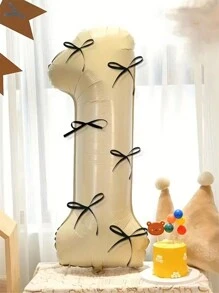 40Inch Cream White Number Balloons Decorated With Bows Helium Foil Mylar Balloon Birthday Party Banquet Decoration