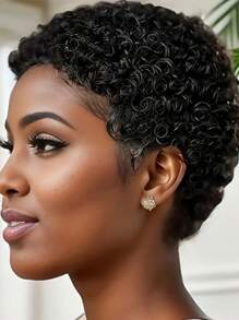 Short Pixie Cut Kinky Curly Wigs For Women Brazilian Human Hair Pixie Cut Short Black Afro Curly Kinky Curly Wig Human Hair African Curly Wigs 1B Color Full Machine Made Glueless Wig